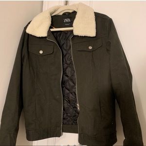 Khaki jacket with fleece hood